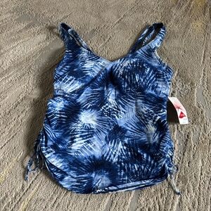 Lands End tankini swim top swim suit tank blue white 12 new